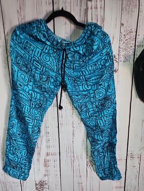 🖤 Turquoise Patterned Drawstring Harem Pants